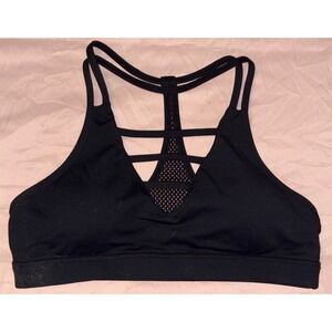 Zyia Active‎ Black V Neck Strappy Racerback Sports Bra, Size XL